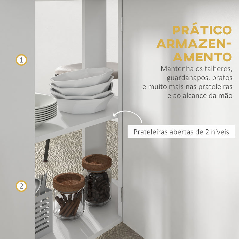 Mesa de Cozinha Dobrável com Rodas Mesa de Cozinha com Laterais Rebatíveis e 2 Prateleiras Abertas Estilo Moderno Carga 80 kg 120x60x77 cm Branco