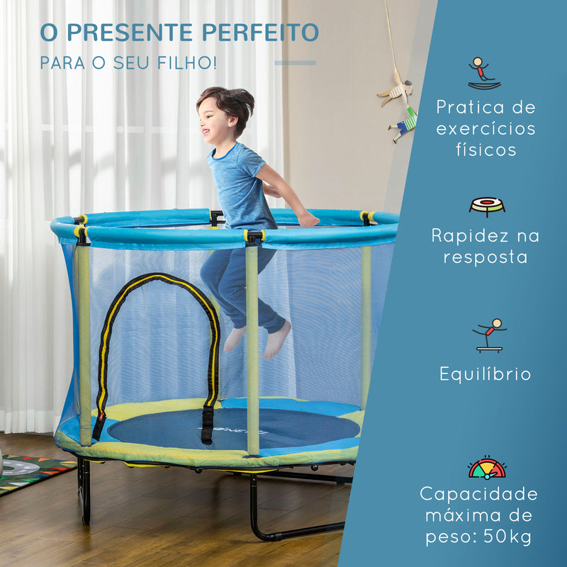 Trampolim Infantil Ø110cm com Rede de Segurança Trampolim para Crianças de 1-6 Anos com Proteção de Bordas para Interior e Exterior Carga Máxima 50kg Ø140x115cm Azul