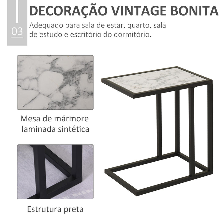 Mesa Auxiliar Lateral para sofá Imitação de mármore economizar espaço 45x30x51,5cm