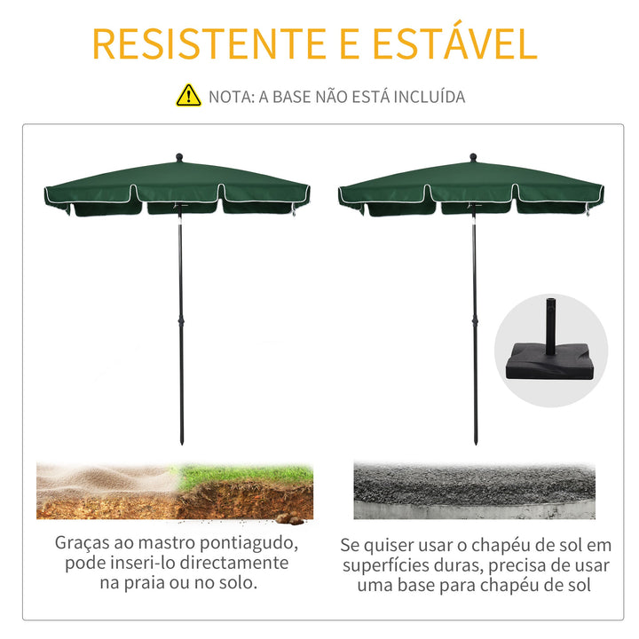 Chapéu de Sol Retangular de Jardim 198x130x240cm Chapéu de Sol de Alumínio com Função de Inclinação para Terraço Pátio Exterior Verde