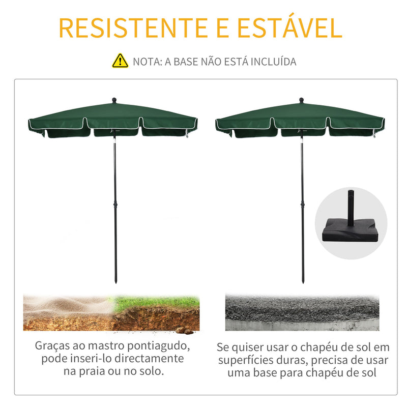 Chapéu de Sol Retangular de Jardim 198x130x240cm Chapéu de Sol de Alumínio com Função de Inclinação para Terraço Pátio Exterior Verde