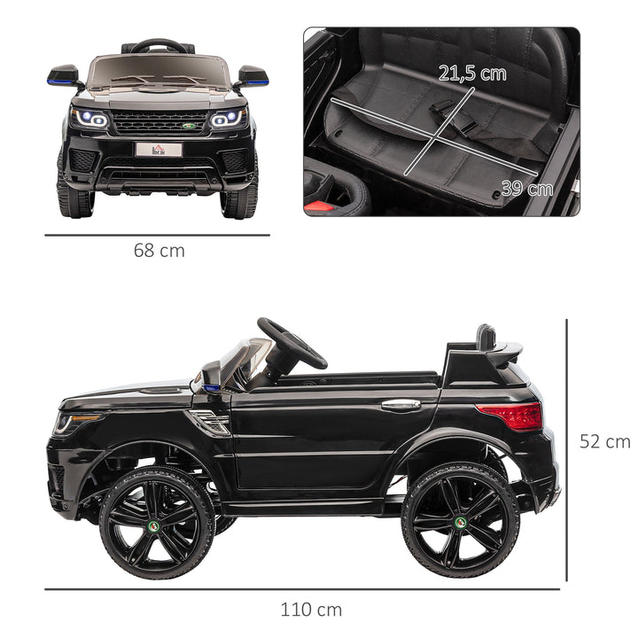 Carro Elétrico SUV para Crianças de 3-6 Anos Carro de Bateria 12V com 2 Motores Controlo Remoto Faróis Buzina Bluetooth Música USB e Abertura de Porta 3-5km/h 110x68x52cm Preto