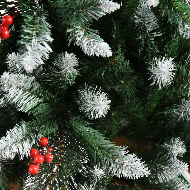 Árvore de Natal Artificial 180cm Ignífugo com 539 Ramos 51 Bagas Folhas de PVC Base Dobrável e Suporte Metálico Decoração de Natal para Interiores Verde