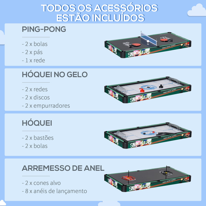 Mesa Multi Jogos para Crianças acima de 7 Anos Mesa de Jogos 6 em 1 Dobrável Bilhar Matraquilho Ping Pong Lançamento de Anéis Hóquei no Gelo e Air Hóquei 118x104x71cm Multicor