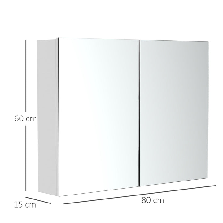 Armário de banheiro com espelho de parede Gabinete 2 portas com 3 prateleiras internas Estilo moderno para quarto Sala 80x15x60 cm Branco