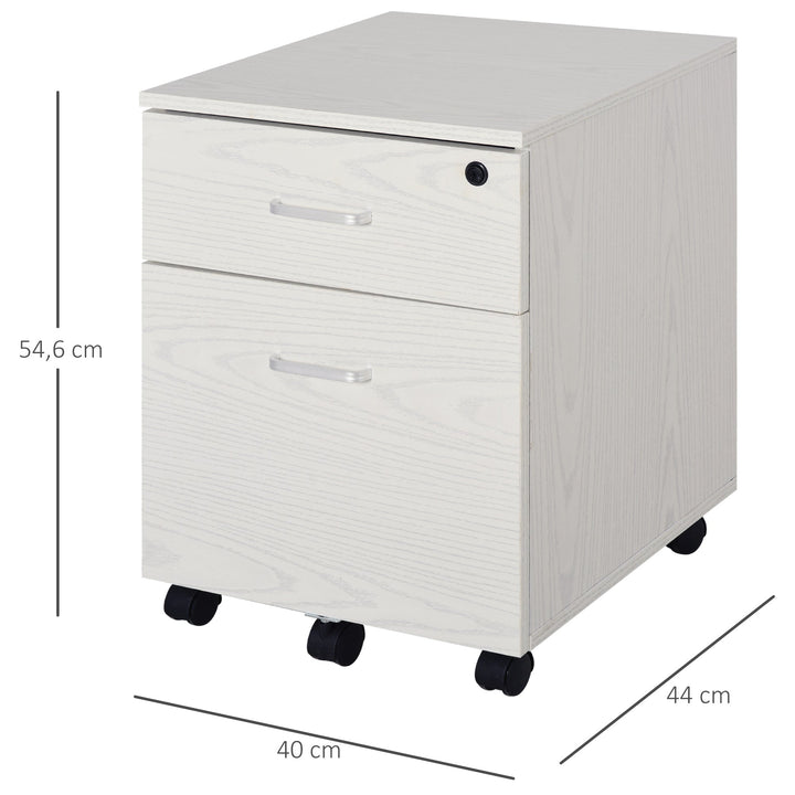 Armário móvel para arquivos A4 com rodas 2 gavetas e fechadura 40x44x54,6 cm Branco