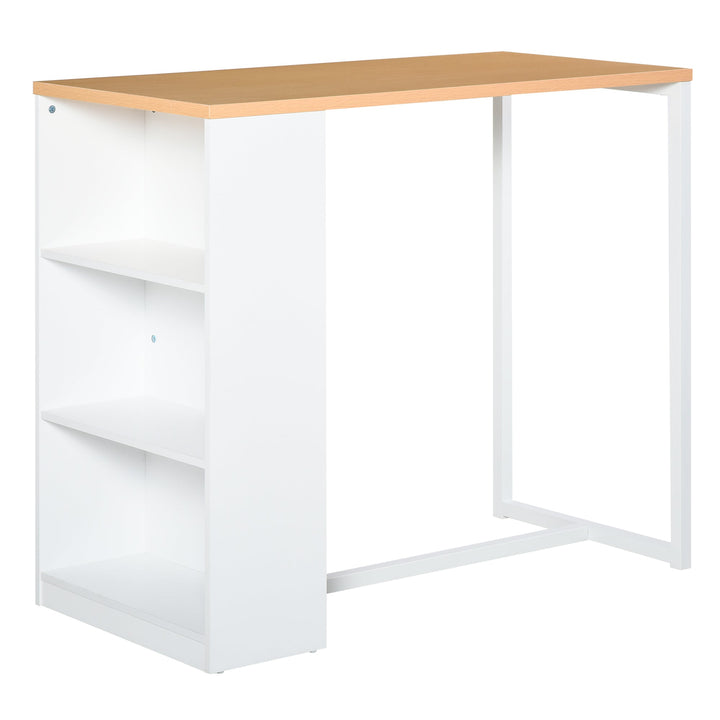 Mesa de bar Bistrô Mesa alta para jantar com 3 prateleiras Estrutura metálica Carga 100 kg 115x55x100 cm Branco e Carvalho