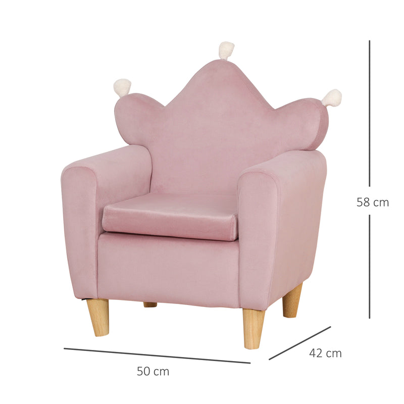 Poltrona Infantil Mini Sofá para Crianças Acima de 3 Anos com Assento Acolchoado Apoio para os Braços e Estrutura de Madeira Carga Máxima 45kg 50x42x58cm Rosa