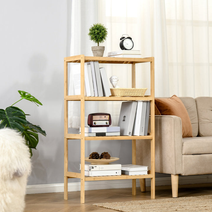 Estante de Bambú de 4 Níveis Móvel Organizador Multifuncional para Casa de Banho Cozinha Sala de Estar com Dispositivo Anti-Rolamento 62x33x112cn Natural