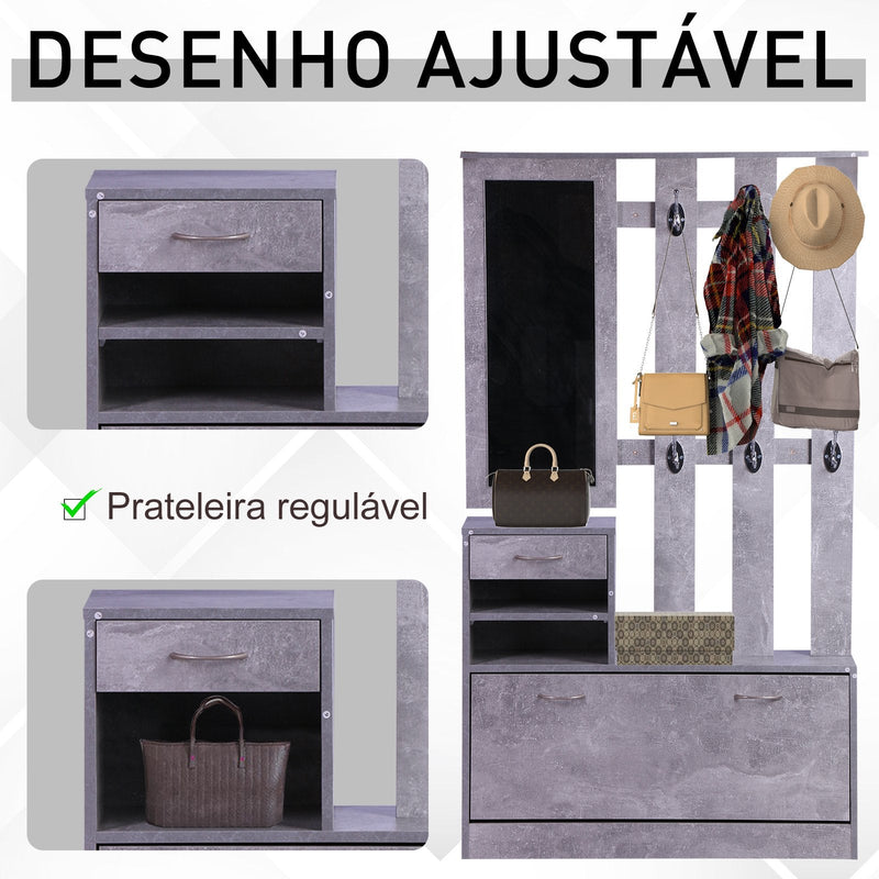 Conjunto de Móveis de Entrada Hall Corredor Conjunto de 3 Peças Cabide Espelho Sapateira com Gaveta 90x22x116 cm Madeira