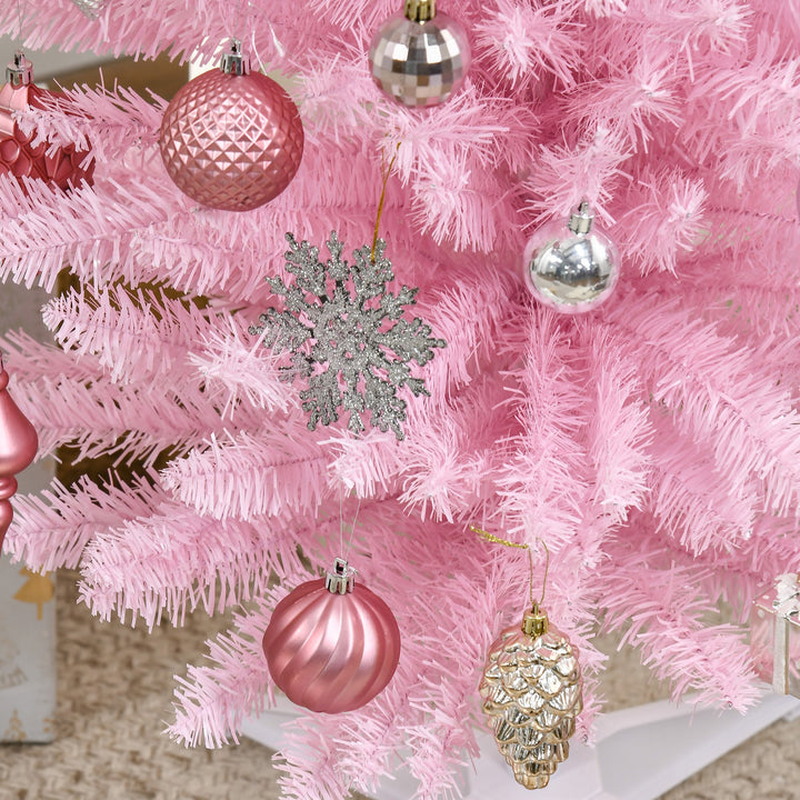 Árvore de Natal Artificial 180cm Ignífugo com 390 Ramos de PVC e Suporte de Metal Decoração de Natal para Interiores Fácil de Montar Rosa