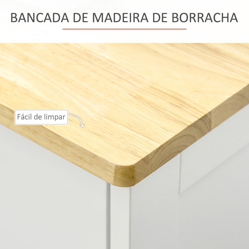 Aparador de Cozinha com 3 Gavetas 3 Portas e Prateleiras Ajustáveis Móvel Auxiliar de Armazenamento para Cozinha Sala de Estar Estilo Moderno Anti-Rolamento 101x40x85cm Branco