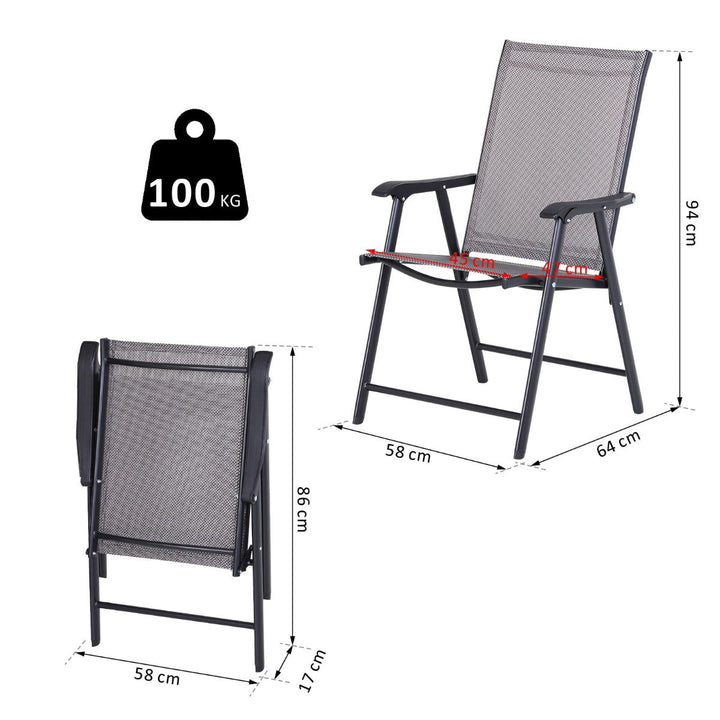 Conjunto de 2 cadeiras dobráveis para exterior Com braços Cadeiras para varandas Jardim Terraço 58x64x94 cm Cinzento Carga 100kg