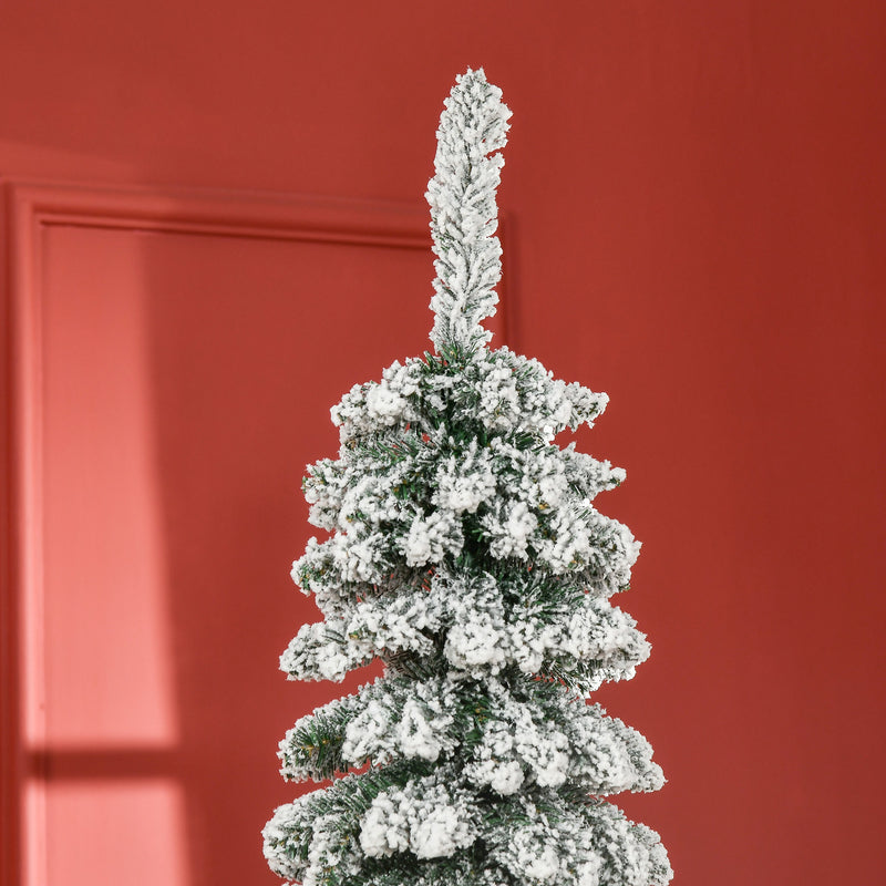 Árvore de Natal Artificial 210cm com Neve Ignífugo com 490 Ramos Folhas de PVC Base Dobrável e Suporte Metálico Decoração de Natal para Interiores Verde