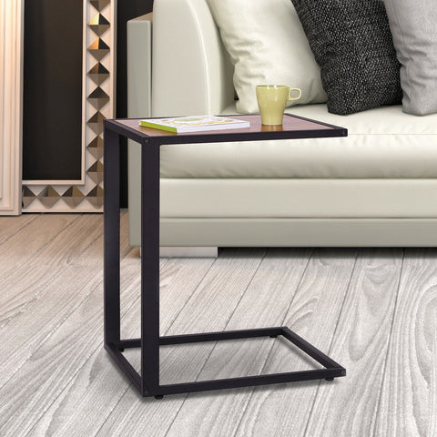 Mesa Lateral para sofá em estrutura de metal em forma de C para sala de estar e quarto 40,6x50,8x63,5 cm Cor de Noz