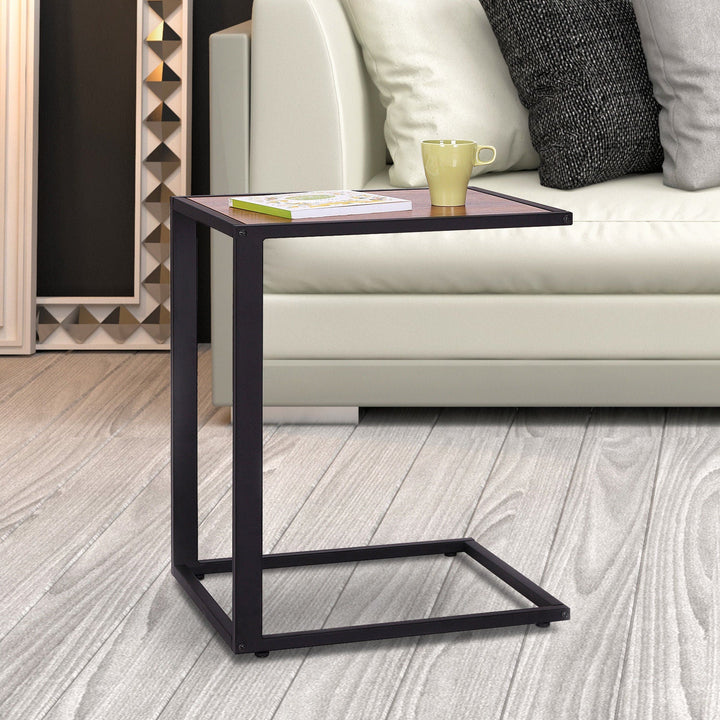 Mesa Lateral para sofá em estrutura de metal em forma de C para sala de estar e quarto 40,6x50,8x63,5 cm Cor de Noz