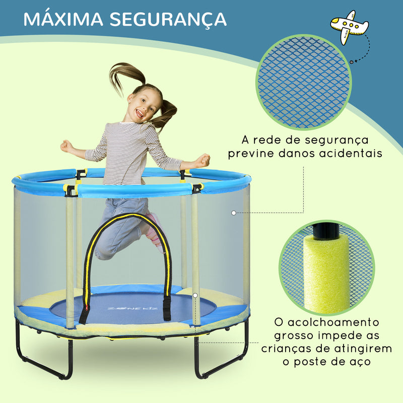 Trampolim Infantil Ø110cm com Rede de Segurança Trampolim para Crianças de 1-6 Anos com Proteção de Bordas para Interior e Exterior Carga Máxima 50kg Ø140x115cm Azul