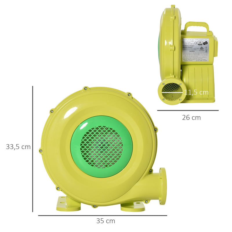 Insuflador Elétrico de 450W para Castelo Inflável Ventilador de Ar Industrial para Brinquedos Infláveis 35x26x33,5cm Amarelo e Verde