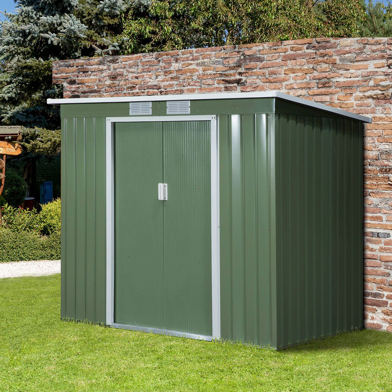 Abrigo de Jardim 213x130x173cm Abrigo de Exterior de Aço Galvanizado com Porta Corredeira e Ventilações para Armazenamento de Ferramentas Verde