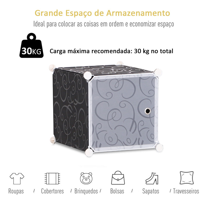 Armário modular de plástico 12 Cubos com Portas para Armazenamento de Roupas Armário Organizador para Brinquedos 111x47x145cm