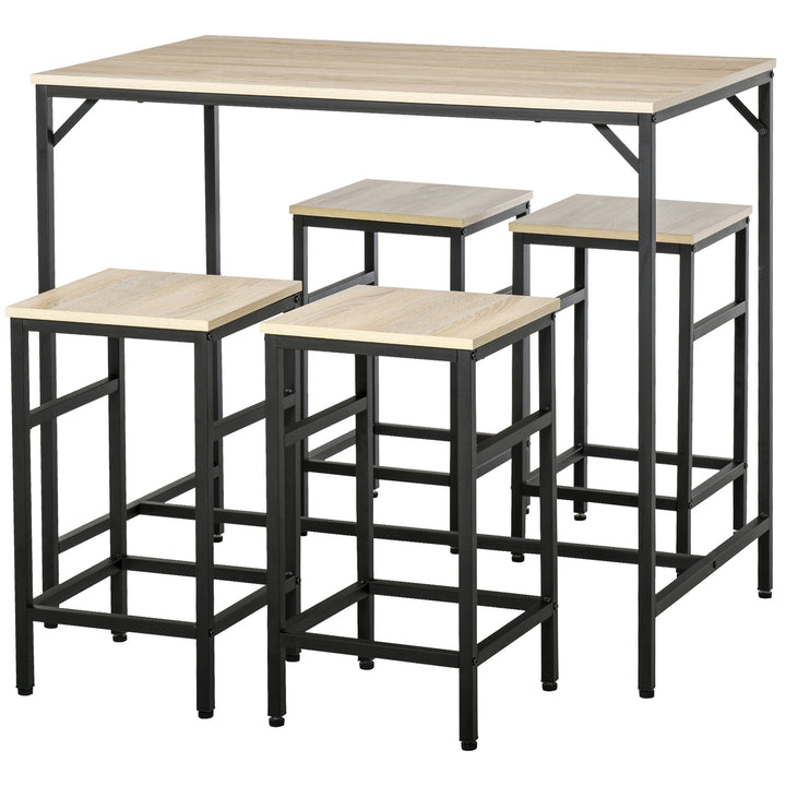 Conjunto de Mesa de Bar com 4 Bancos com Apoio para os Pés Conjunto de Móveis de 5 Peças Mesa de 100x60x88cm e Bancos de 32x32x57cm para Sala de Jantar Cozinha Preto e Carvalho