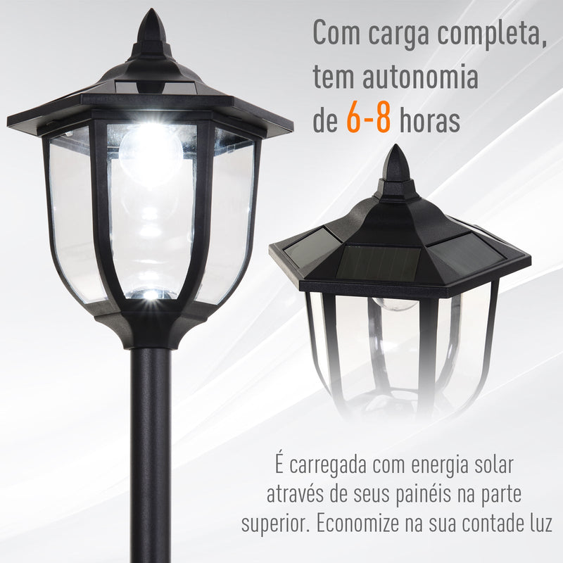 Poste de luz solar ao ar livre 6 LEDS Autonomia 6-8 Horas Partida automática ?26x177 cm Luz de rua solar exterior