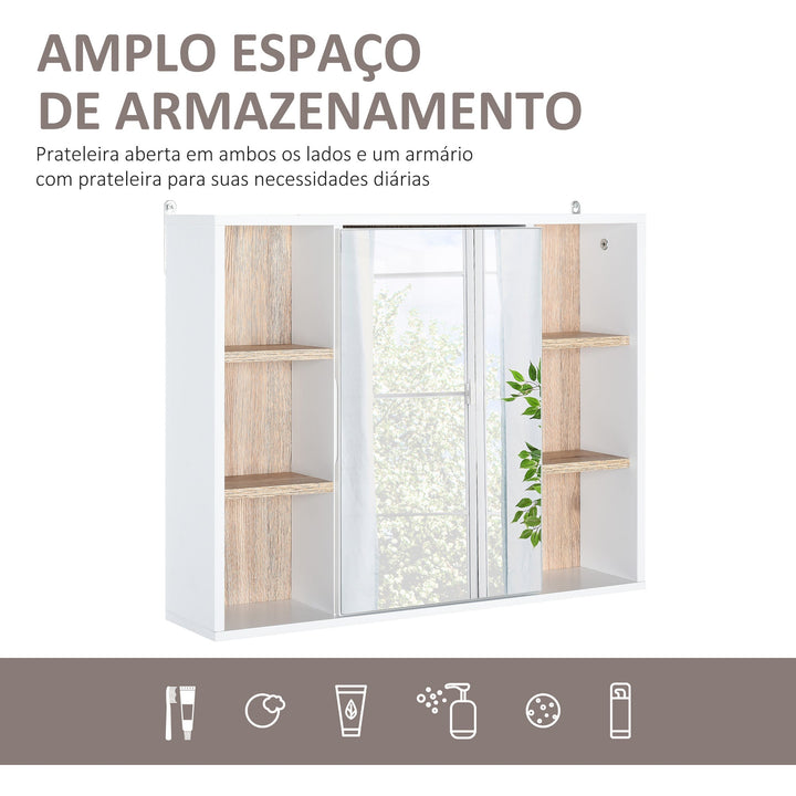 Armário de banheiro com espelho com espaço interior e prateleiras abertas 60x14.5x49.4 cm