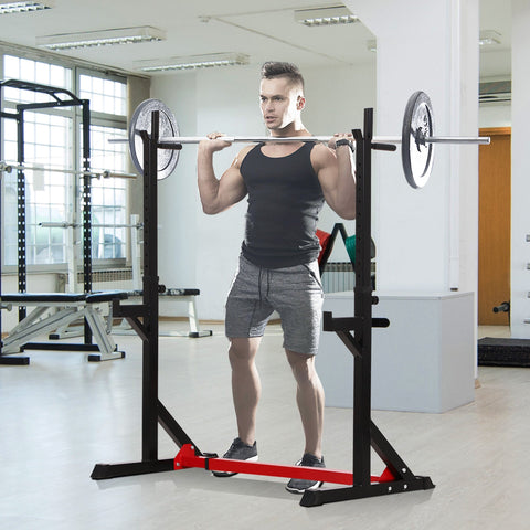 Suporte Ajustável para Barras de Peso Suporte Multifuncional para Exercício em Casa academia Carga 150kg Altura Ajustável 121-171cm Preto e Vermelho