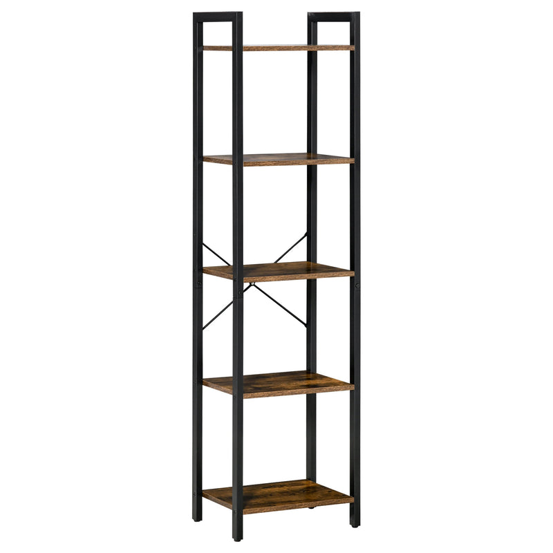 Estante de Estilo Industrial de 5 Níveis Estante para Livros de Armazenamento com Estrutura de Aço para Sala de Estar Escritório Cozinha Dormitório 40x30x154cm Marrom Rústico