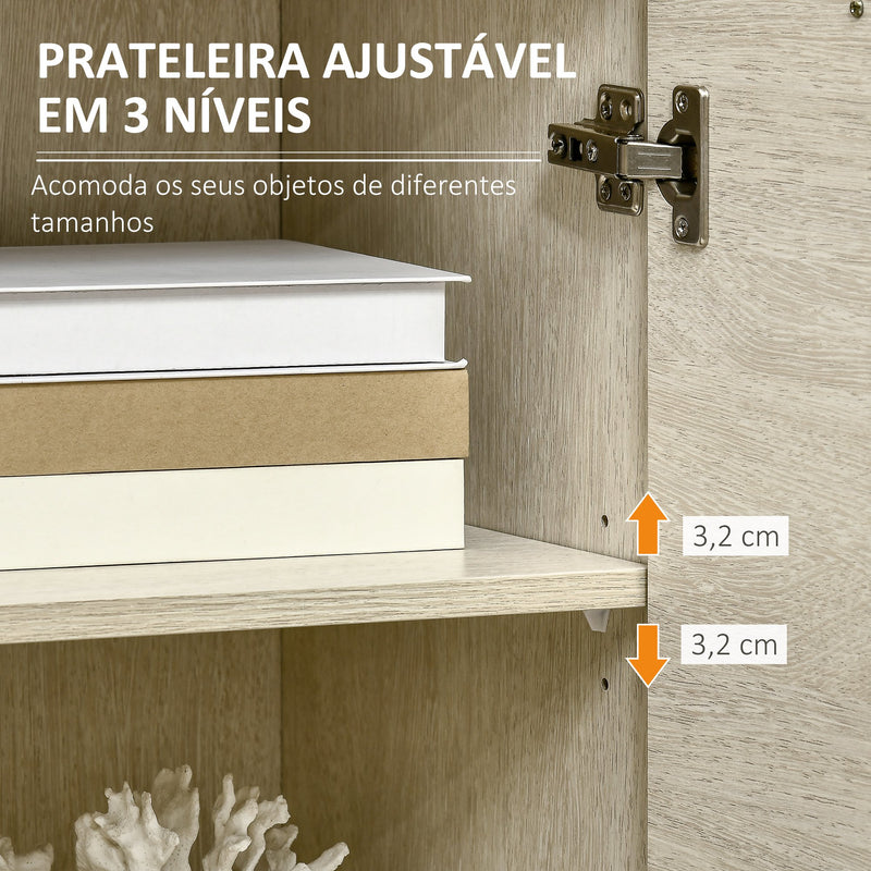 Aparador de Sala de Estar Moderno com 2 Armários 2 Gavetas e Prateleira Interior Ajustável Móvel Auxiliar de Armazenamento para Cozinha Dormitório Entrada Anti-Rolamento 68x34x80cm Madeira Clara