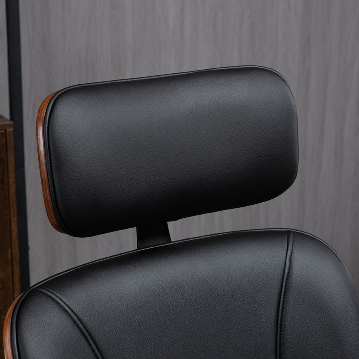 Cadeira de Escritório Operativa de Couro PU com Apoio para a Cabeça Amovível Altura Ajustável 63x62x110-120cm Preto e Madeira