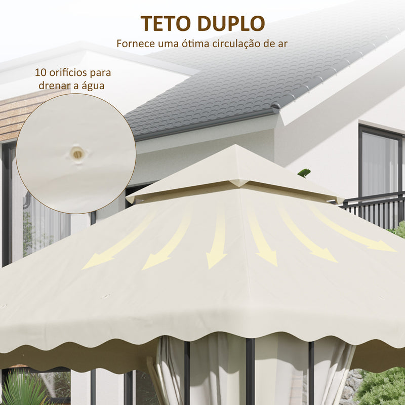 Toldo de Substituição para Pérgola 2,95x2,95 cm Cobertura de Substituição com Teto Duplo e 10 Orifícios de Drenagem Tecido de Poliéster para Pátio Jardim Creme