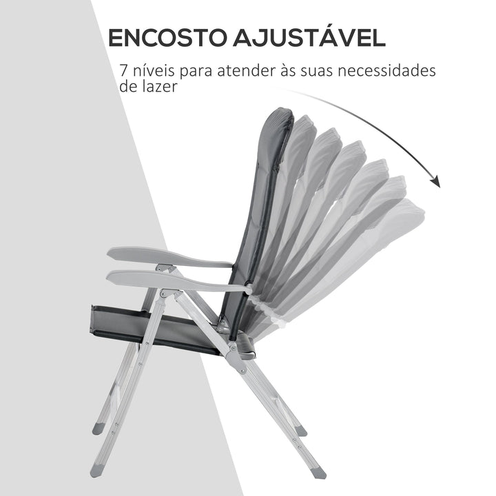 Cadeira de jardim dobrável de alumínio com encosto alto ajustável de 7 posições e encosto de cabeça acolchoado 75x61,5x114,5 cm cinza