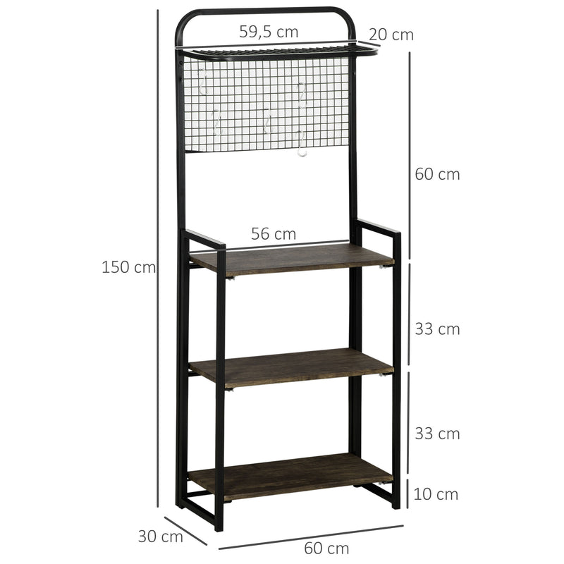 Estante Dobrável com 4 Níveis Estante de Estilo Industrial de Armazenamento com 5 Ganchos e Anti-Rolamento para Sala de Estar Escritório Dormitório 60x30x150cm Preto