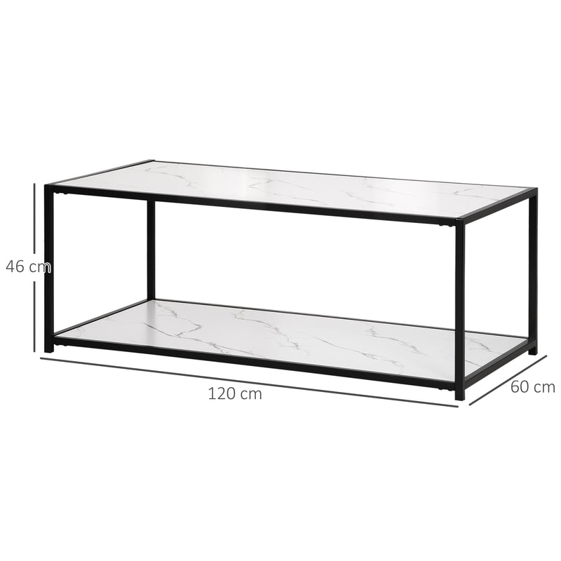 Mesa de Centro Mesa de Sala de Estar com Bancada de Imitação a Mármore e Estrutura de Aço para Escritório Dormitório Sala de Jantar Carga Máxima 90kg 120x60x46cm Branco e Preto