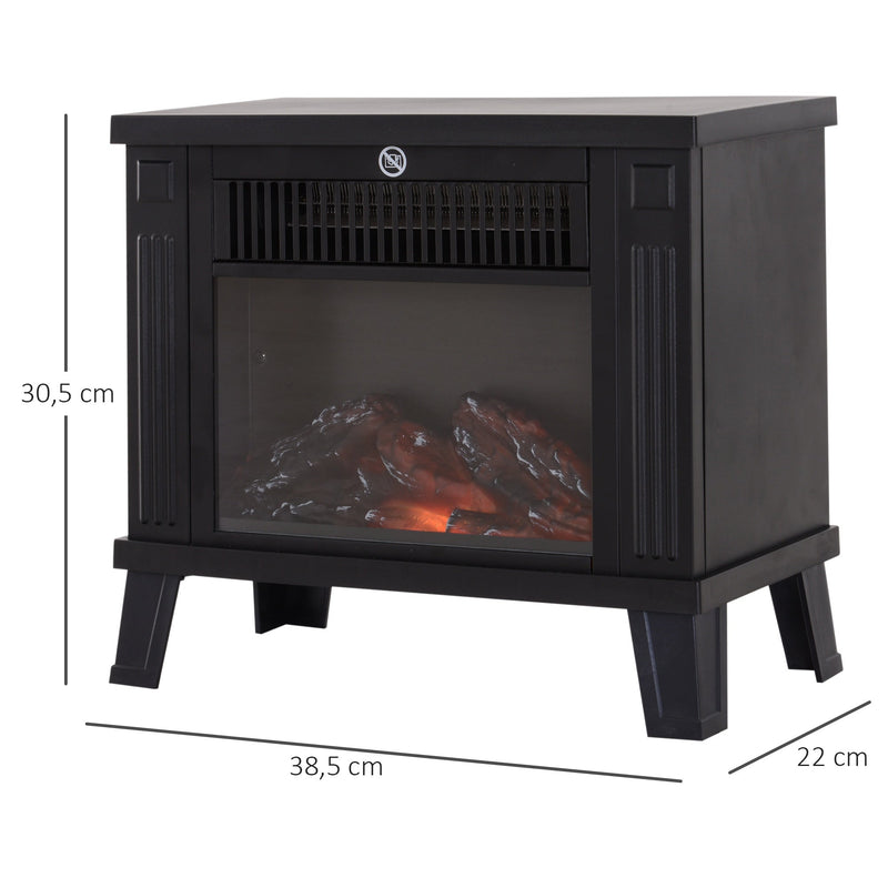 Lareira elétrica Aquecedor de fogão de pé com efeito de queima de madeira 600W / 1200W - Preto - 34,5x17x31cm