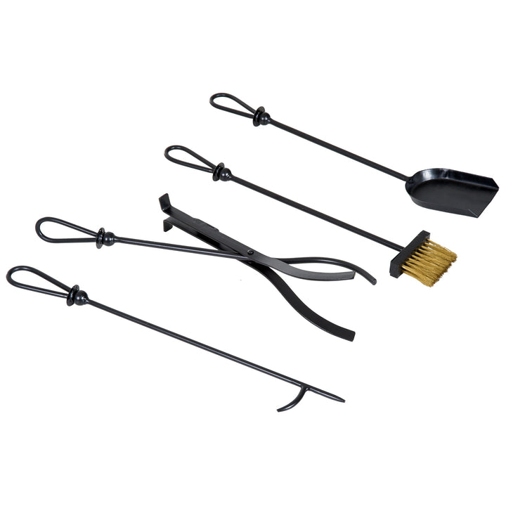 Suporte para Lenha de 2 Níveis Porta Lenha Exterior e Interior Metálico com 4 Ferramentas para Lareira Carga Máx. 100kg 40x30x74,5cm Preto