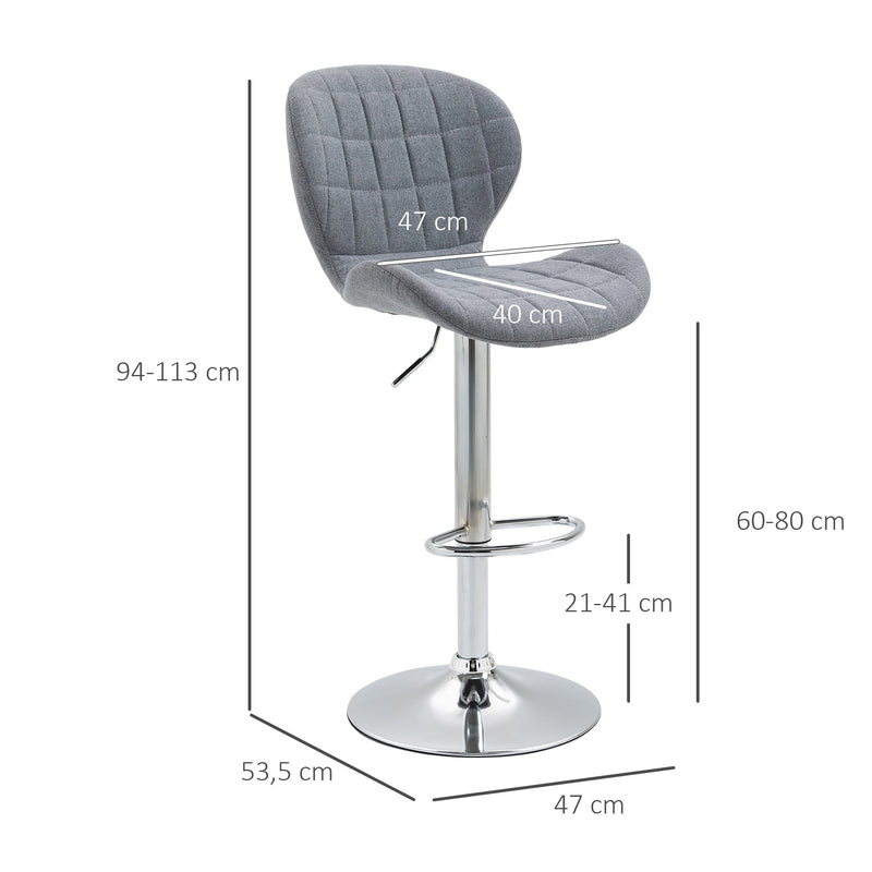 Conjunto de 2 Bancos de Bar Modernos Bancos Altos de Cozinha Giratórios com Altura Ajustável Apoio para a Cabeça e Base de Aço 47x53,5x94-113cm Cinza