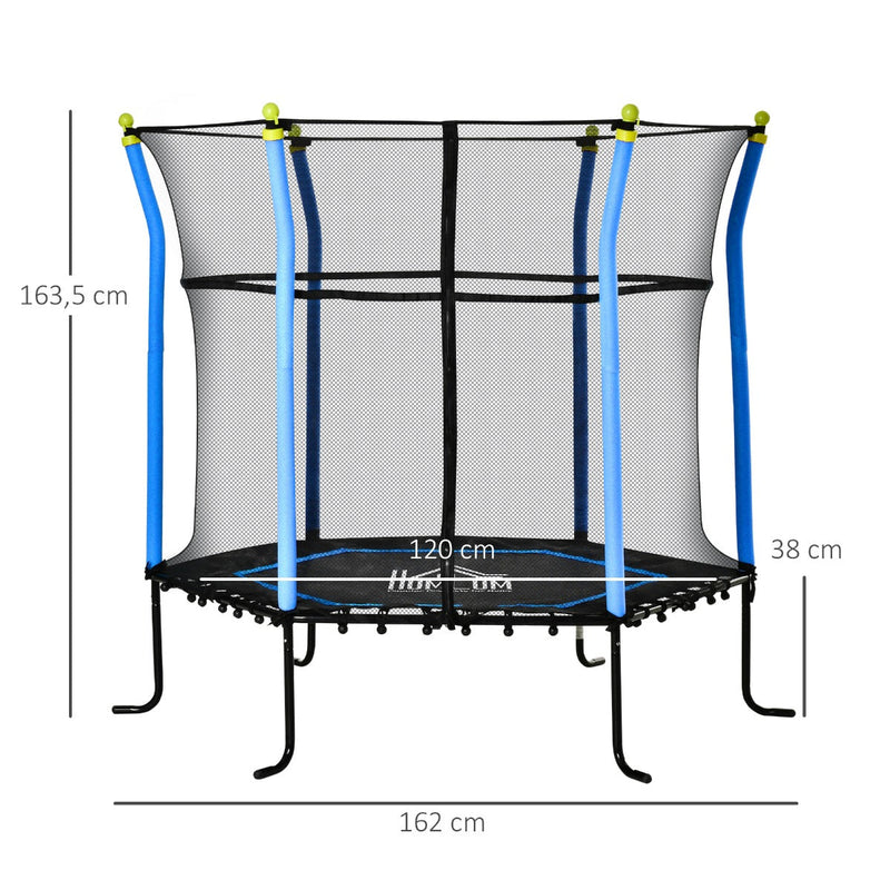 Trampolim para Crianças acima de 3 Anos Cama Elástica Infantil com Rede de Segurança e Estrutura de Aço para Interiores e Exteriores Carga 60kg Ø161x163 cm Azul