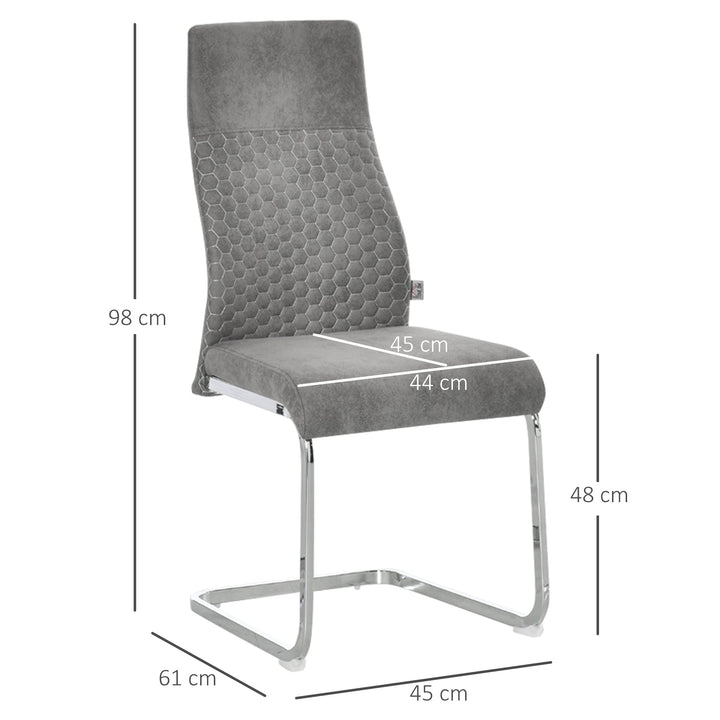 Conjunto de 4 Cadeiras de Sala de Jantar Estofadas em Veludo com Assento Acolchoado e Pés de Metal Cadeiras Cantilever Modernas 45x61x98cm Cinza