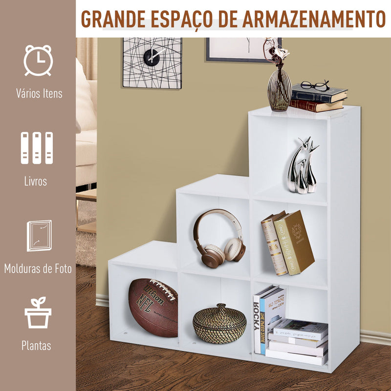 Estante de livros em Forma de Escada Armário de Arrumação 6 Cubos Estante de Exposição 91,5x29,5x91,5cm Branco