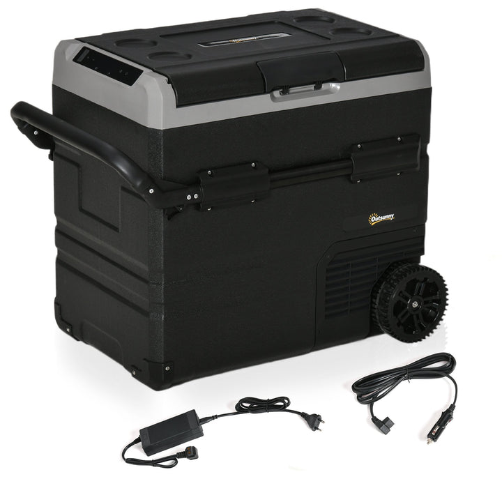 Frigorífico e Congelador de Compressor Portátil 45L Frigorífico de Carro CC 12V/24V Temperatura até -20? com Tela Tátil Alça Retrátil e Rodas 71,1x46x50,6cm Preto