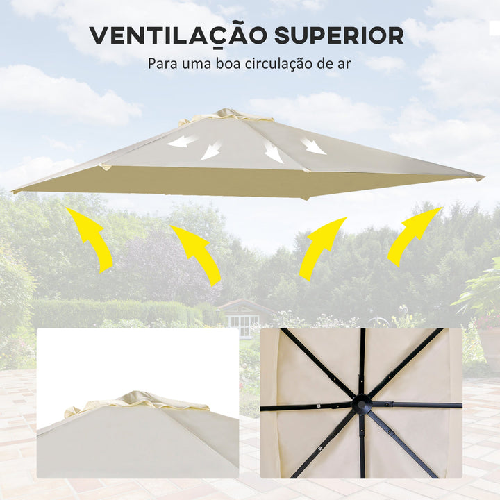 Cobertura de Substituição de 3x3m para Pérgola de Jardim com 8 Orifícios de Drenagem e Ventilação Bege