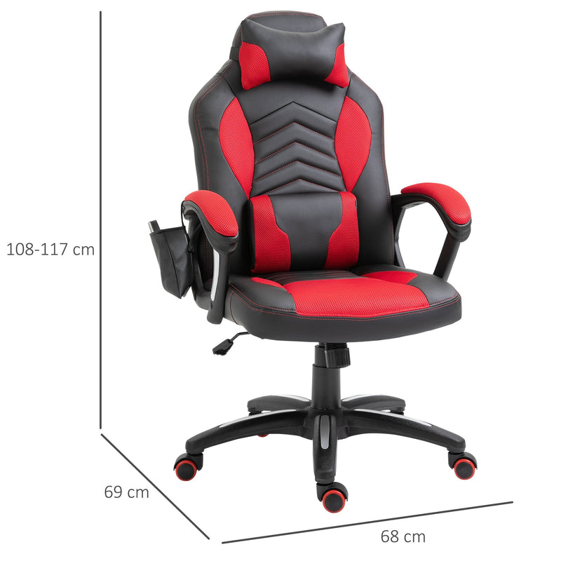 Cadeira de Escritório Gaming inclinável e Giratória com 6 Pontos de Massagem e Aquecimento - 68x69x108-117 cm