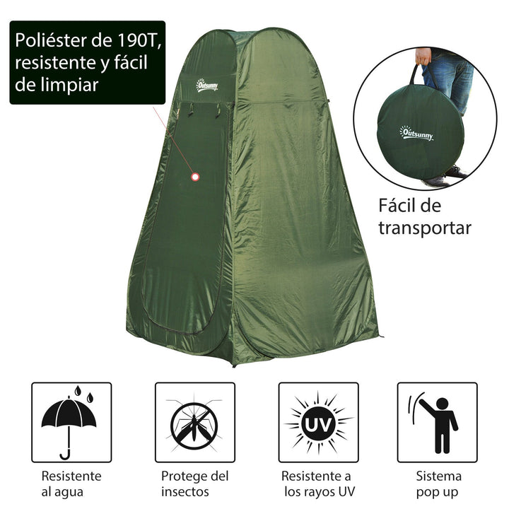 Tenda de acampamento multifuncional leve e dobrável à prova d'água Estrutura flexível e estável com sistema POP-UP 100x100x185cm Verde