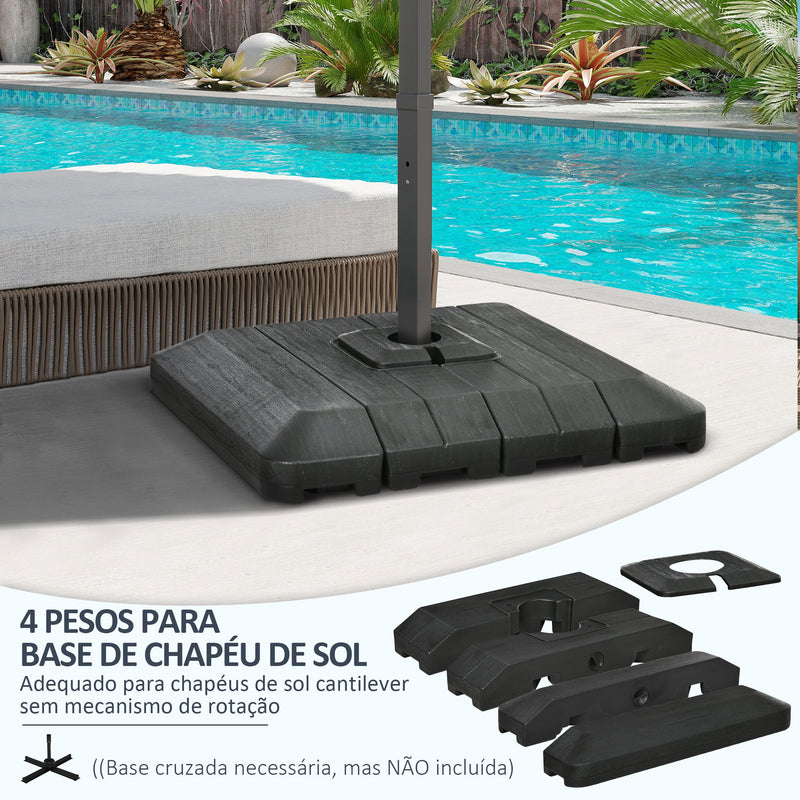 Pesos Base para Chapéu de Sol de 4 Peças Base para Chapéu de Sol Recarregável com Água 100 kg ou Areia 135 kg para Base Cruzada 98x98x18,5 cm Preto