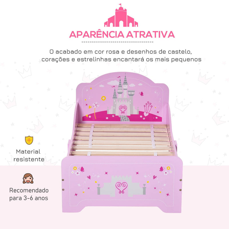 Cama Infantil acima de 3 Anos Cama para Crianças de Madeira com Barreira de Proteção Carga Máx. 50kg 143x73x60cm Rosa