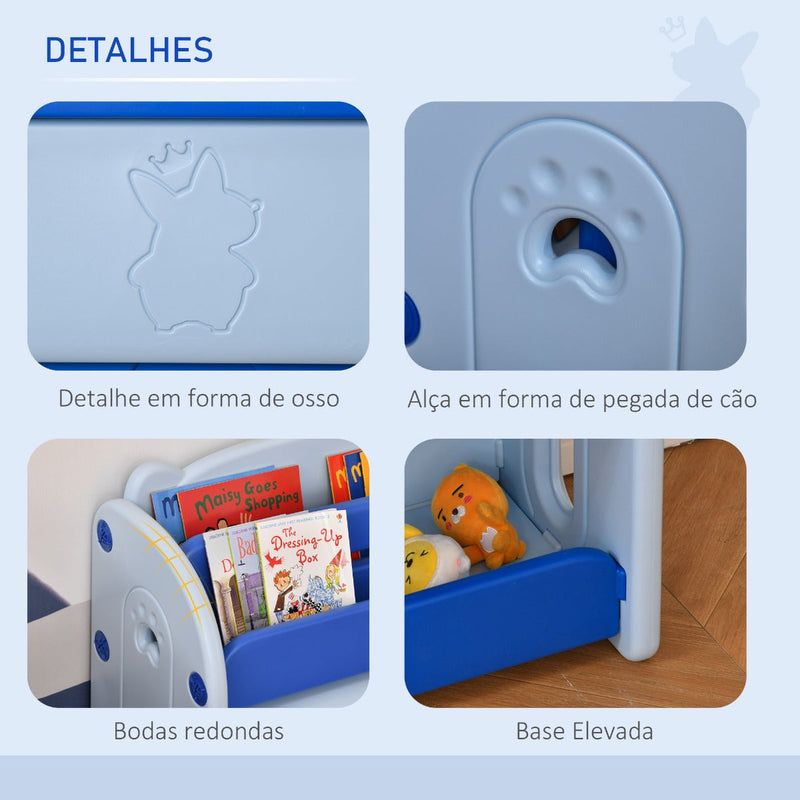 Estante Infantil de Brinquedos e Livros para Crianças com 2 Prateleiras e Caixa de Armazenamento com Tampa Dobrável para Habitação Infantil 70x33x62,5cm Azul