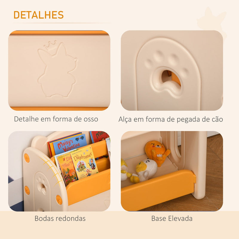 Estante Infantil de Brinquedos e Livros para Crianças com 2 Prateleiras e Caixa de Armazenamento com Tampa Dobrável para Habitação Infantil 70x33x62,5cm Amarelo