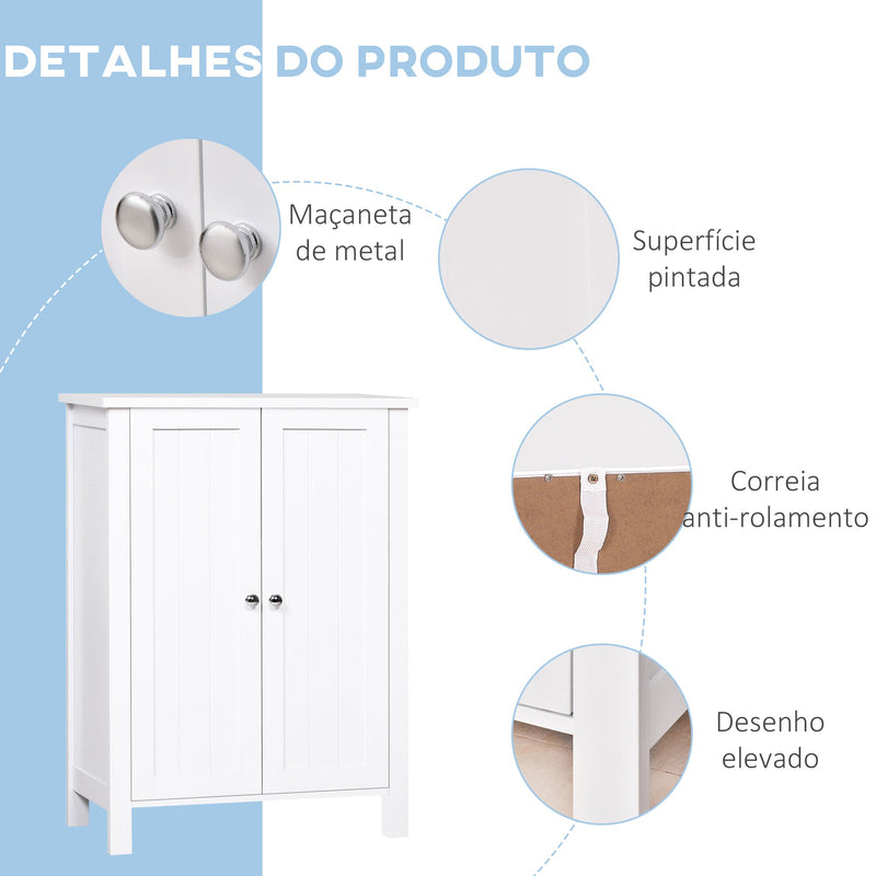 Armário Casa de Banho com 2 Portas e 2 Prateleiras Internas Ajustáveis Móvel Auxiliar de Armazenamento para Sala de Estar Cozinha 60x30x80cm Branco